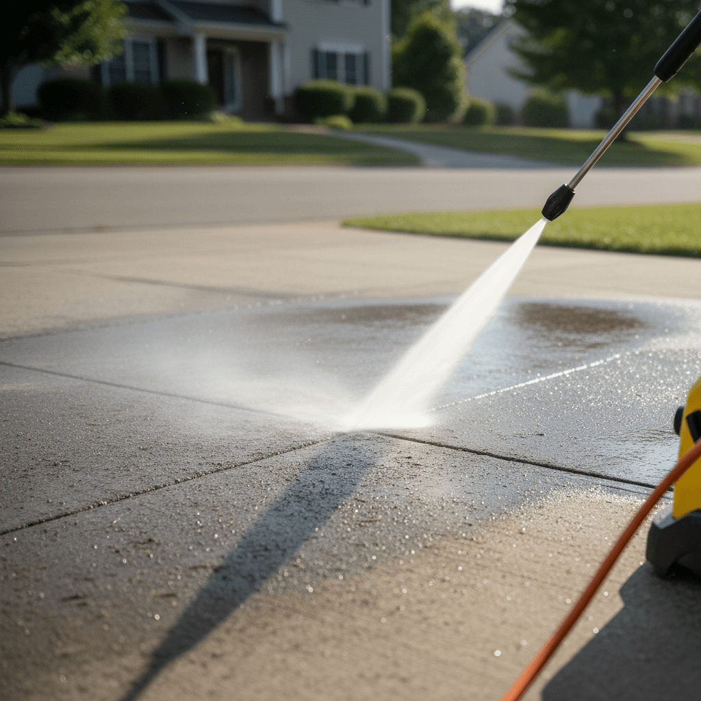 Pressure washing a concrete driveway in Toronto